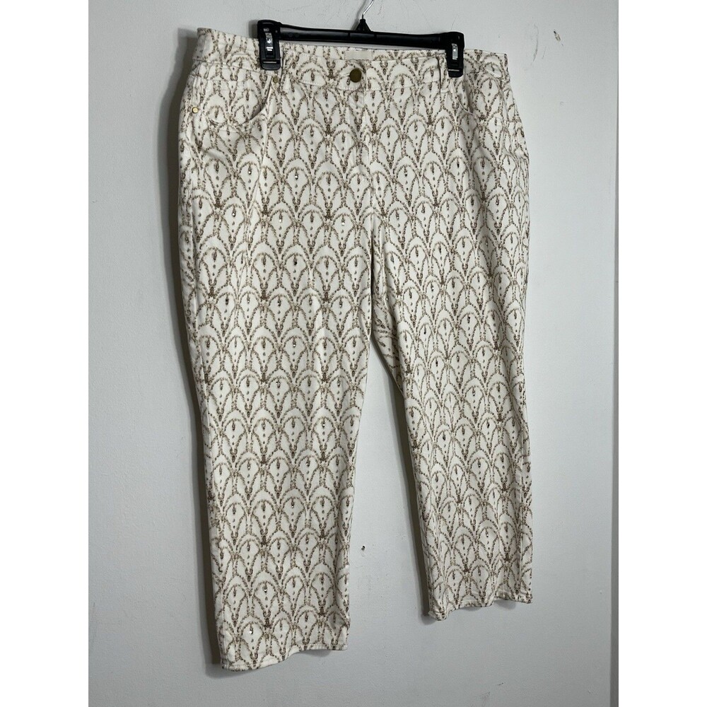 Chico's Rhinestone Print Abstract Damask Pants WMS SZ 3 / 16 / L Crop Capri (12